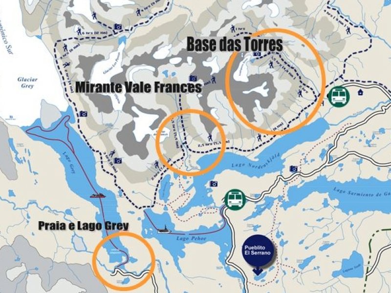 Mapa W Curto Torres del Paine