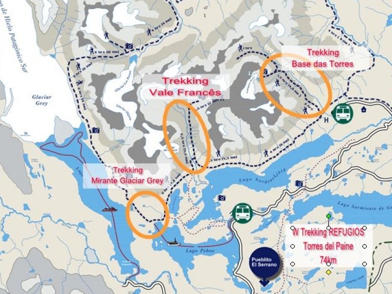 Mapa W Trekking Refugios