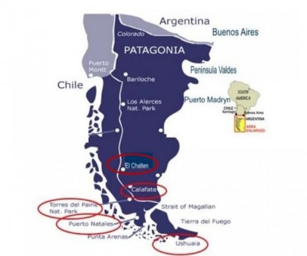 Mapa W Curto Torres del Paine